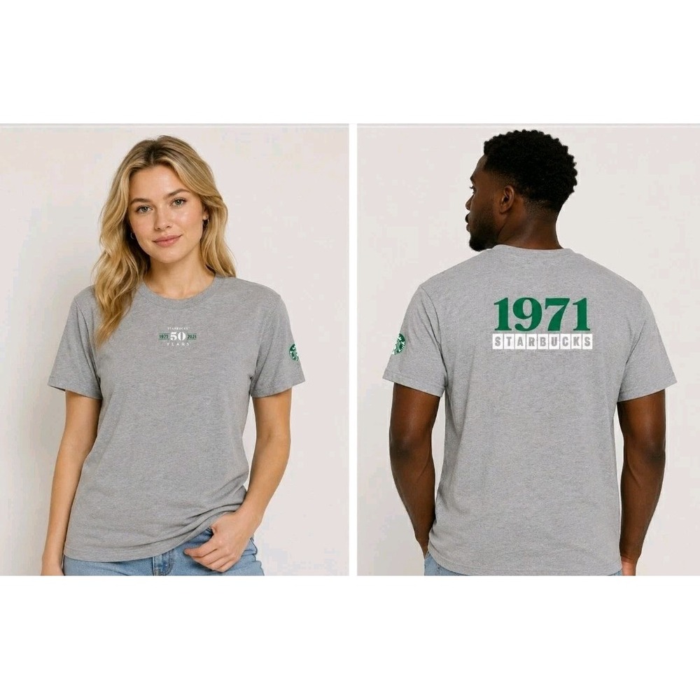 Starbucks T-Shirt 50th Anniversary 1971 Graphic Gray 2XL Unisex Crew Promo